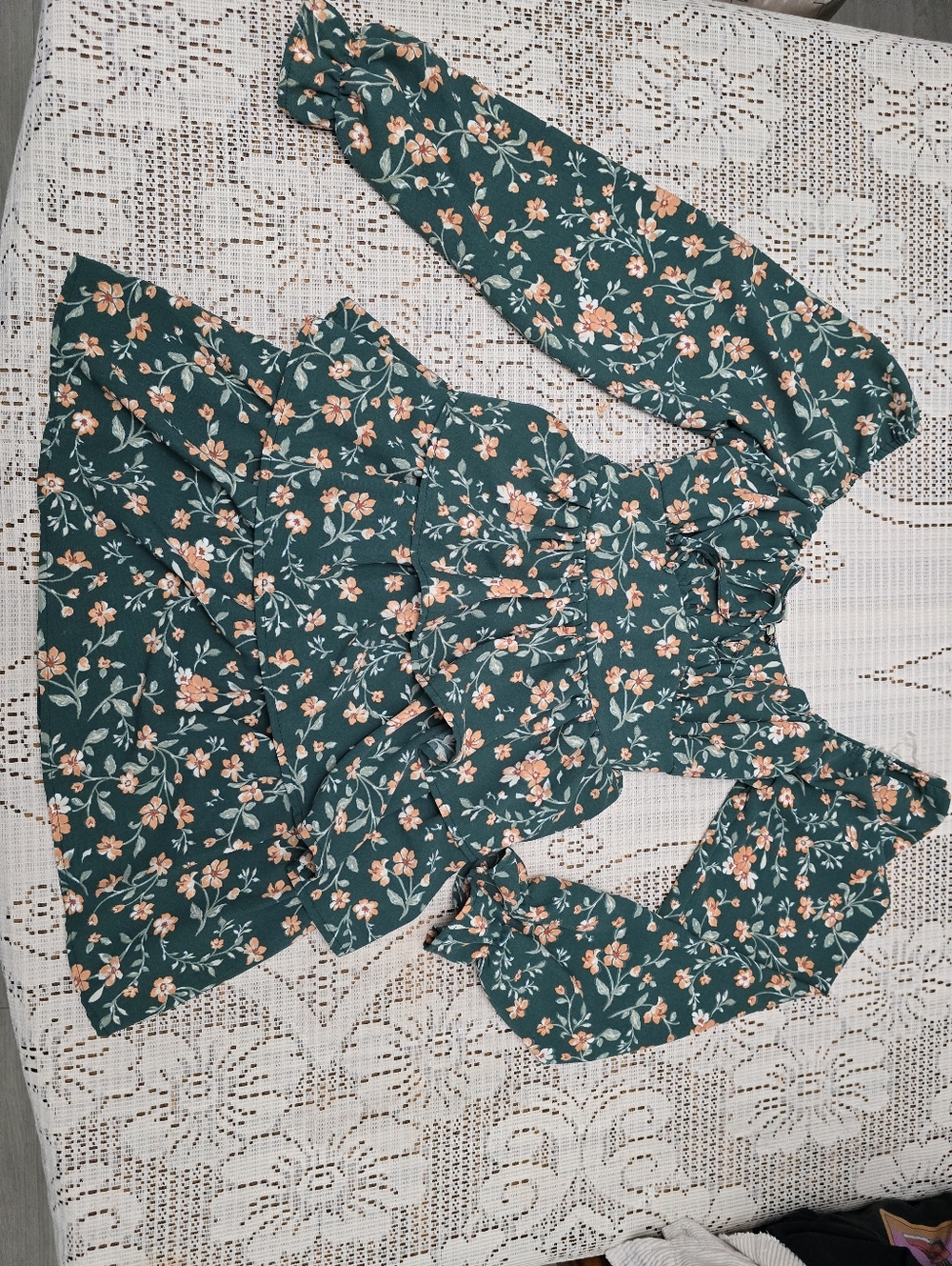 Inspired Hearts Dark Green Floral Dress with Peach Accents